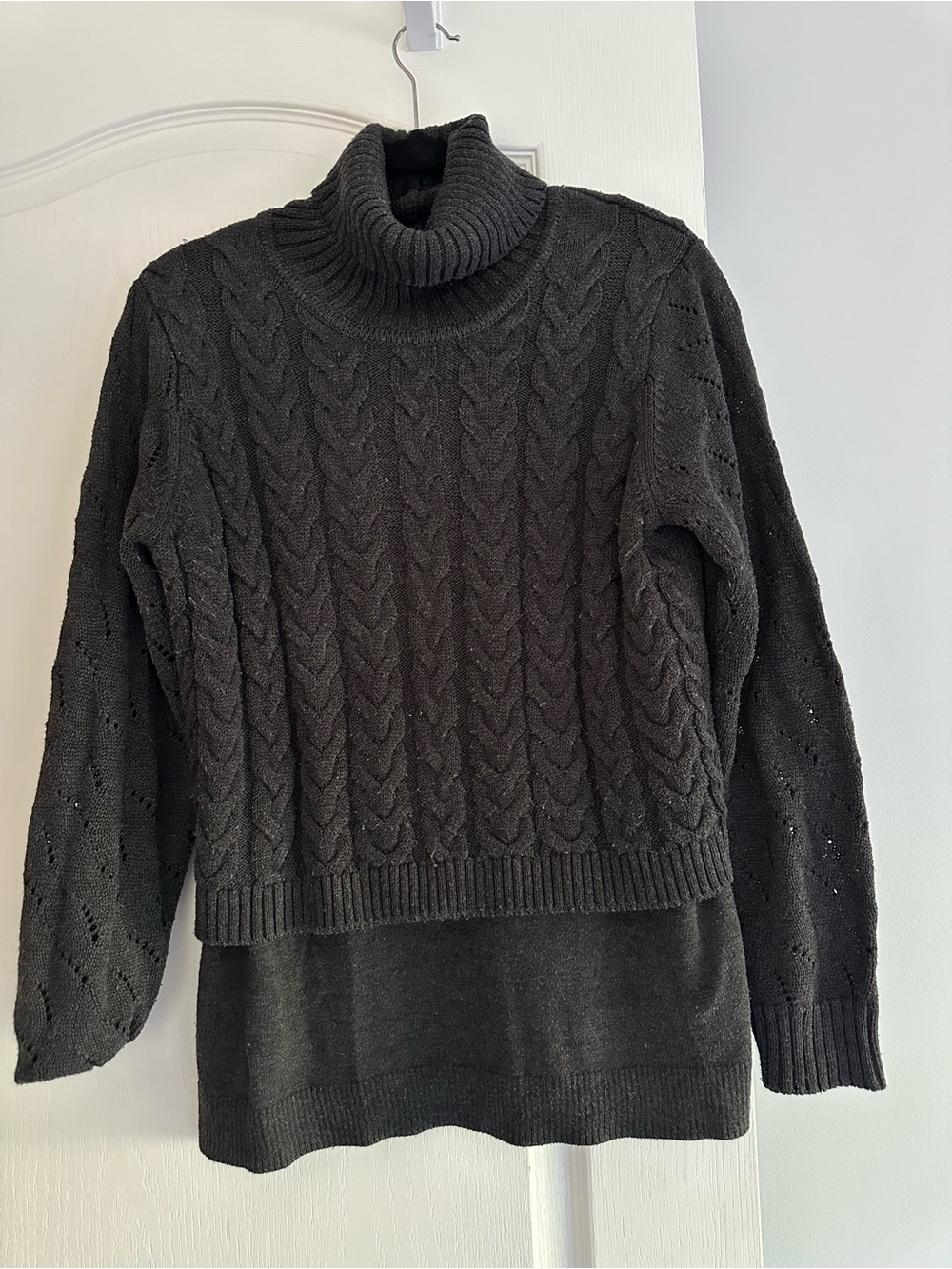 Calvin Klein Black Cable-Knit Turtleneck Layered Sweater